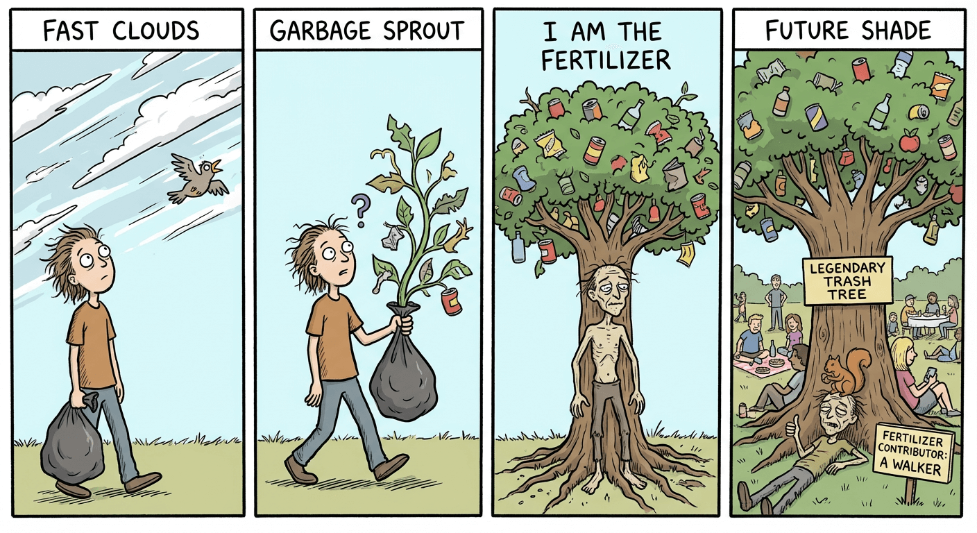 A four-panel comic about taking out the trash