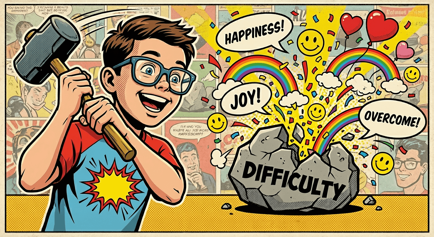 Happiness comes from the overcoming of difficulties