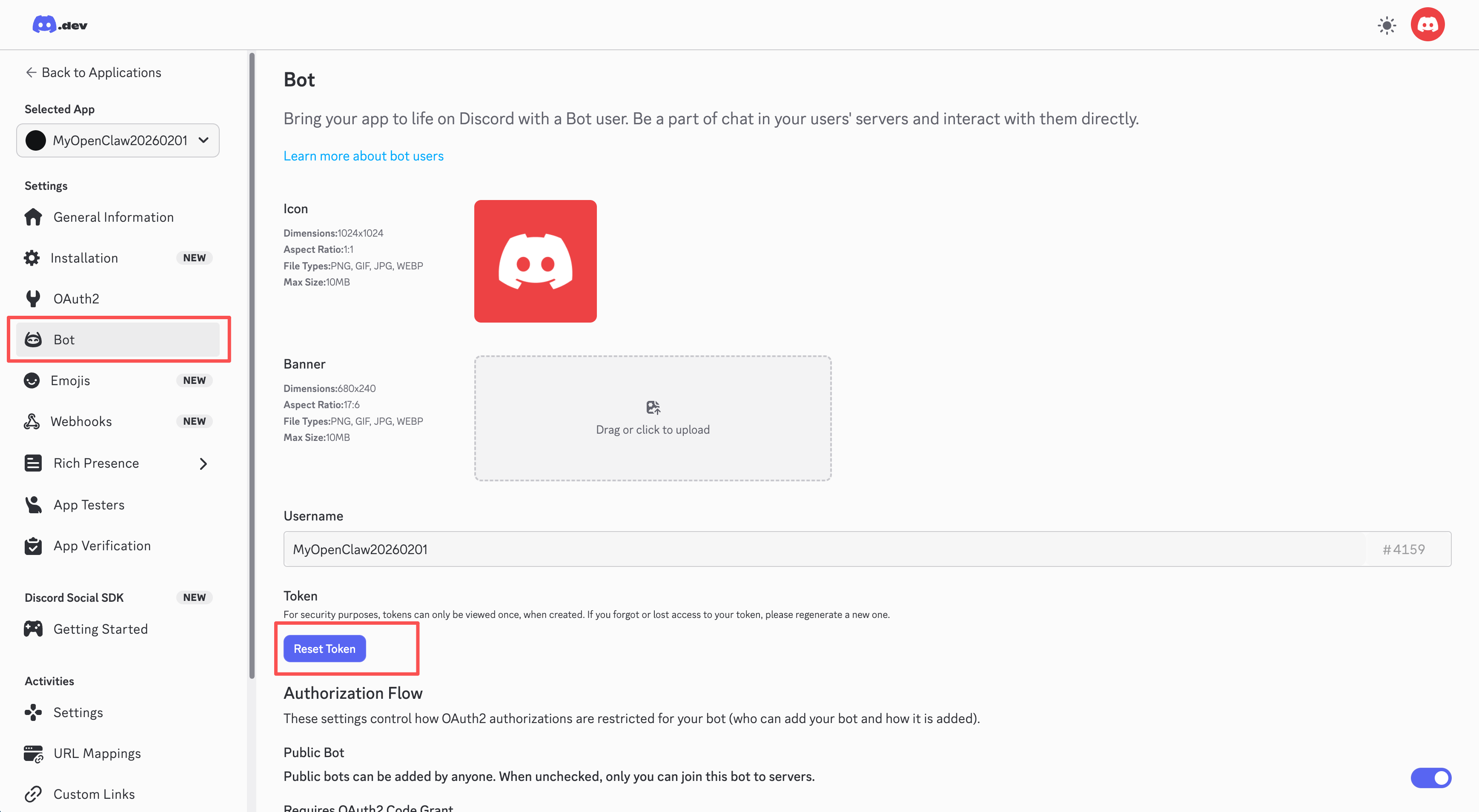 Reset Token for Discord Bot
